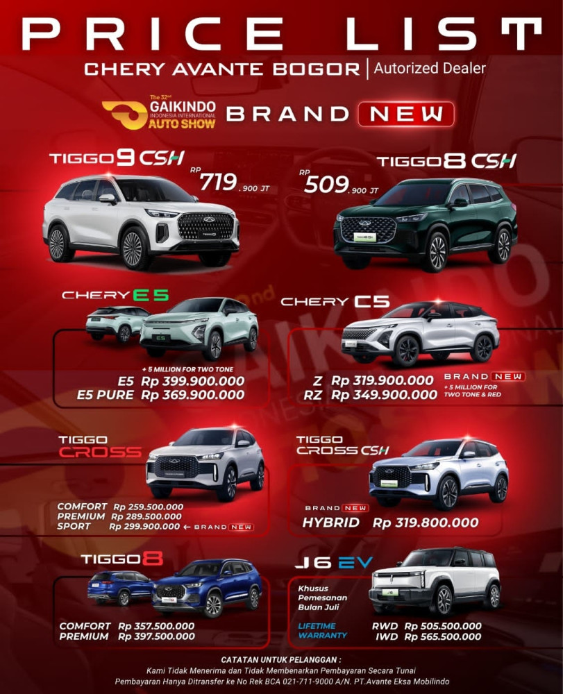 Pricelist Harga Chery periuk 2025